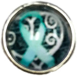 Ovarian Cancer Teal Ribbon And Heart Mini Snap Jewelry 12MM Snap Charm