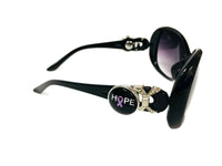 Black Sunglasses With 2 Purple Cancer Ribbon Snaps Interchangeable Snap Jewelry