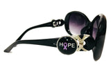 Black Sunglasses With 2 Purple Cancer Ribbon Snaps Interchangeable Snap Jewelry