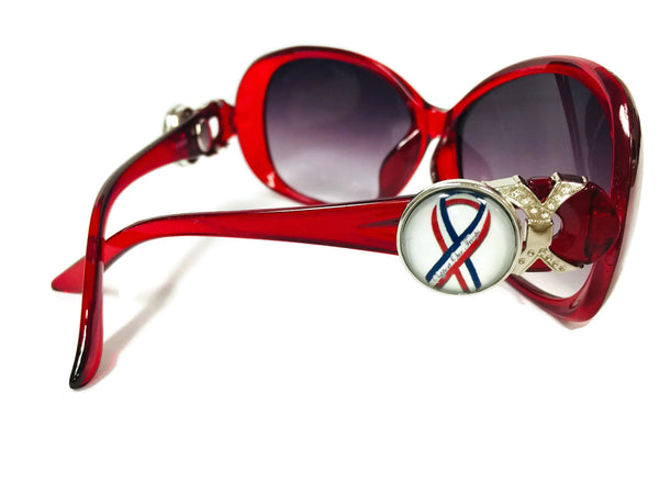 Red Sunglasses With 2 Red White & Blue Support Our Troops Interchangeable Snap Jewelry