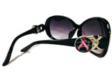 Black Sunglasses With 2 Pink Breast Cancer Ribbon Love & Hope Interchangeable Snap Jewelry