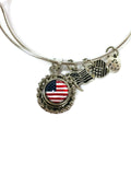 Patriotic USA American Flag/Heart Bangle Bracelet Set Plus 3 Mini Charms