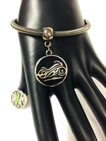 Motorcycle Mama Black Chrome Bangle Bracelet Set Plus 2 Snap Jewelry Charms