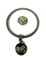 Motorcycle Mama Black Chrome Bangle Bracelet Set Plus 2 Snap Jewelry Charms
