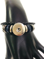 Black with Blue Beads DIY Leather Bracelet Multiple Colors Available for 18MM - 20MM Snap Jewelry Build Your Own Unique