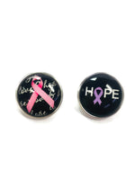 Hope for Cancer Pink Ribbon and Purple Ribbon Charms on a Metal Bracelet Set With 2 Charms