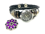Watch This Leather Bracelet With 2 Charms Working Watch Snap Charm