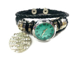 Time for Me Leather Bracelet With 2 Charms Working Watch Snap Charm