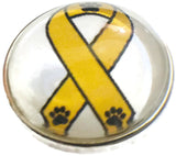 Pet Cancer Yellow Ribbon with Paw Prints 18MM - 20MM Fashion Snap Jewelry Snap Charm
