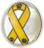 Pet Cancer Yellow Ribbon with Paw Prints 18MM - 20MM Fashion Snap Jewelry Snap Charm