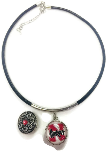 Nebraska Corn Huskers College Logo 15" Necklace with Extra 18MM - 20 MM Snap Jewelry Charm