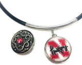 Nebraska Corn Huskers College Logo 15" Necklace with Extra 18MM - 20 MM Snap Jewelry Charm