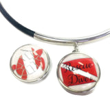 SCUBA Rescue Diver and Turtle on Dive Flag 15" Necklace with Extra 18MM - 20 MM Snap Jewelry Char8