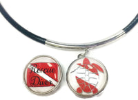 SCUBA Rescue Diver and Turtle on Dive Flag 15" Necklace with Extra 18MM - 20 MM Snap Jewelry Char8
