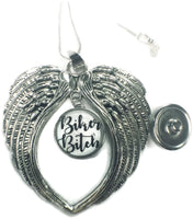 Harley Davidson Snap and Biker Bi@*! Snap on Wings Pendant 18MM - 20MM Snap Charm 20" Necklace