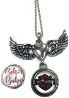 Harley Davidson Snap and Biker Babe Snap on Wings Pendant 18MM - 20MM Snap Charm with Necklace