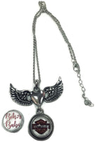 Harley Davidson Snap and Biker Babe Snap on Wings Pendant 18MM - 20MM Snap Charm with Necklace