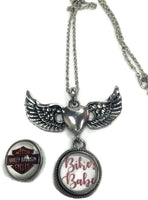 Harley Davidson Snap and Biker Babe Snap on Wings Pendant 18MM - 20MM Snap Charm with Necklace
