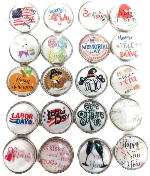 20 Different Holiday Snap Charms 18MM - 20MM Snap Charm for Snap Jewelry