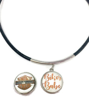 Harley Davidson Bar and Shield & Biker Babe 15" Necklace with 2 18MM - 20 MM Snap Jewelry Charms