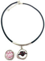 Harley Davidson Pink Shield & Biker Bitch 15" Necklace with 2 18MM - 20 MM Snap Jewelry Charms