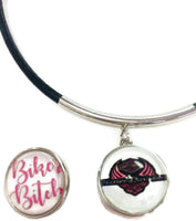 Harley Davidson Pink Shield & Biker Bitch 15" Necklace with 2 18MM - 20 MM Snap Jewelry Charms
