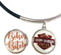Harley Davidson Shield & Biker Babe 15" Necklace with 2 18MM - 20 MM Snap Jewelry Charms