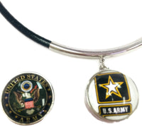 US Military ARMY Snaps on  15" Necklace with 2 18MM - 20MM Snap Jewelry Charms