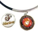 US Military MARINE Snaps on  15" Necklace with 2 18MM - 20MM Snap Jewelry Charms