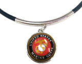 US Military MARINE Snaps on  15" Necklace with 2 18MM - 20MM Snap Jewelry Charms