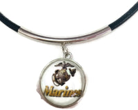 US Military MARINE Snaps on  15" Necklace with 2 18MM - 20MM Snap Jewelry Charms