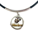 US Military MARINE Snaps on  15" Necklace with 2 18MM - 20MM Snap Jewelry Charms