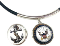 US Military NAVY Snaps on  15" Necklace with 2 18MM - 20MM Snap Jewelry Charms