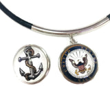 US Military NAVY Snaps on  15" Necklace with 2 18MM - 20MM Snap Jewelry Charms