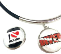 I LOVE SCUBA Diver Flag Heart & DIVER 15" Necklace with 2 18MM - 20MM Snap Jewelry Charms
