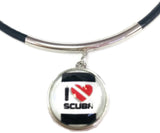 I LOVE SCUBA Diver Flag Heart & DIVER 15" Necklace with 2 18MM - 20MM Snap Jewelry Charms
