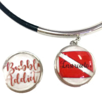 SCUBA Instructor Diver Flag & Bubble Addict 15" Necklace with 2 18MM - 20MM Snap Jewelry Charm8