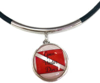 SCUBA Open Water Diver Flag and Shark 15" Necklace with 2 18MM - 20MM Snap Jewelry Charms