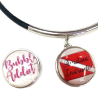 SCUBA Assistant Instructor Diver Flag & Bubble Addict 15" Necklace with 2 18MM - 20MM Snap Charms