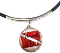 SCUBA Wreck Diver Flag and Diver on Flag 15" Necklace with 2 18MM - 20MM Snap Jewelry Charms