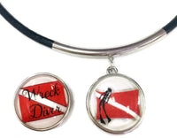 SCUBA Wreck Diver Flag and Diver on Flag 15" Necklace with 2 18MM - 20MM Snap Jewelry Charms