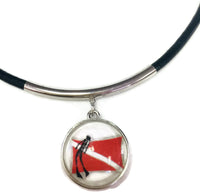 SCUBA Wreck Diver Flag and Diver on Flag 15" Necklace with 2 18MM - 20MM Snap Jewelry Charms