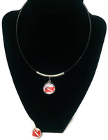 SCUBA Wreck Diver Flag and Diver on Flag 15" Necklace with 2 18MM - 20MM Snap Jewelry Charms