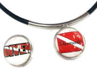 SCUBA Divemaster Diver Flag and DIVER 18" Necklace with 2 18MM - 20MM Snap Jewelry Charms