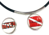 SCUBA Divemaster Diver Flag and DIVER 18" Necklace with 2 18MM - 20MM Snap Jewelry Charms