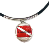 SCUBA Divemaster Diver Flag and DIVER 15" Necklace with 2 18MM - 20MM Snap Jewelry Charms
