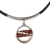 SCUBA Divemaster Diver Flag and DIVER 18" Necklace with 2 18MM - 20MM Snap Jewelry Charms
