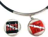 SCUBA Deep Diver Flag and DIVE DEEP 15" Necklace with 2 18MM - 20MM Snap Jewelry Charms