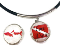 SCUBA Cave Diver Flag and Shark 15" Necklace with 2 18MM - 20MM Snap Jewelry Charms