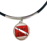 SCUBA Cave Diver Flag and Shark 15" Necklace with 2 18MM - 20MM Snap Jewelry Charms